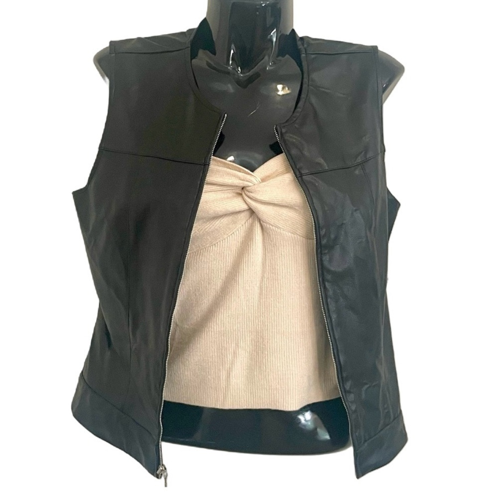 NWT Vintage Y2K Black Vegan Leather PVC Vest Bikercore Motorcycle Sz Small